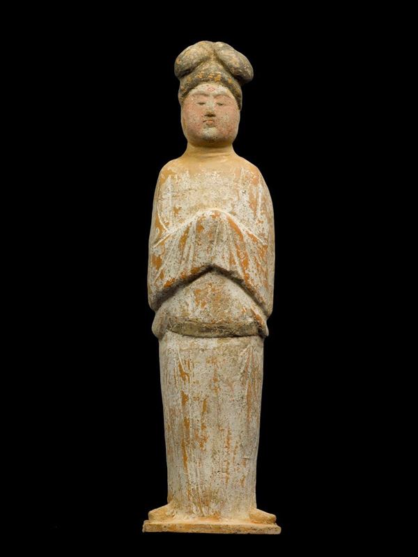 Scultura in terracotta dipinta raffigurante Fat Lady, Cina, Dinastia Tang (618-906)