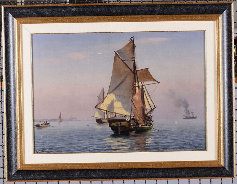 Johan Neumann (1860-1940) Imbarcazioni in rada  - Auction Maritime Art and Scientific Instruments - Cambi Casa d'Aste