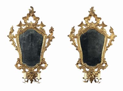 Coppia di Ventole Luigi XV in Legno Dorato e Scolpito, Venezia XVIII Secolo