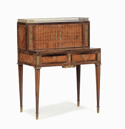Bonheur Du Jour Luigi XVI Lastronato in Noce e Bois De Rose, Francia, Fine XVIII Secolo