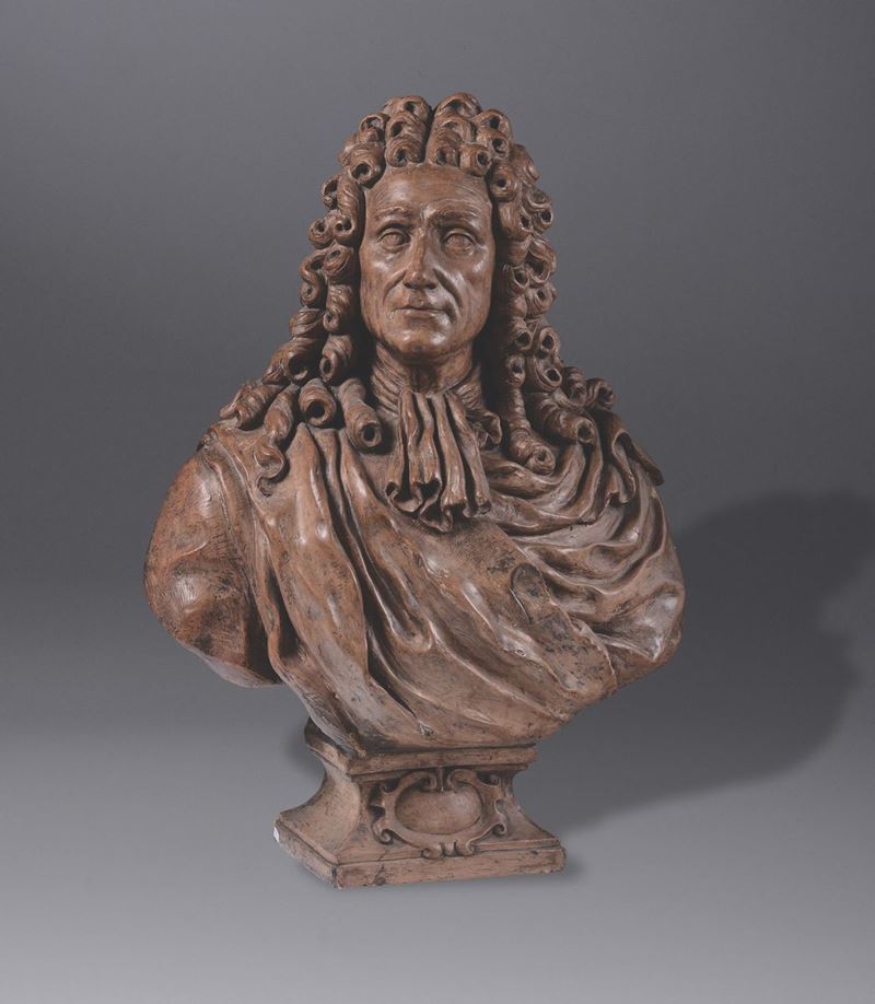 Busto virile di gentiluomo in terracotta, artista barocco Italiano del XVII-XVIII secolo  - Asta Scultura e Oggetti d'Arte - Cambi Casa d'Aste
