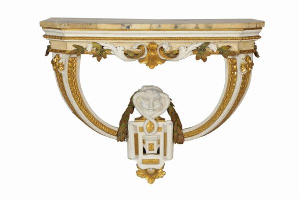 Console a goccia in legno laccato e dorato, Lombardia XVIII secolo