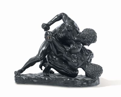Modello in Bronzo dei Lottatori Copia Dall'antico, XIX Secolo