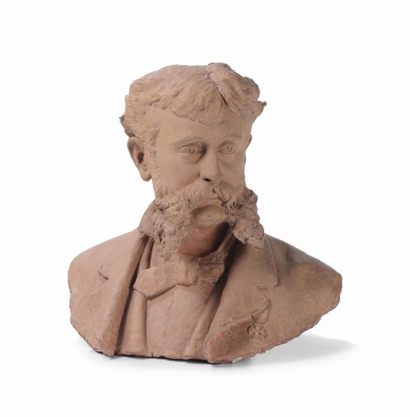 Busto in terracotta raffigurante uomo con baffi, XIX secolo  - Auction Asta a Tempo Antiquariato - II - Cambi Casa d'Aste
