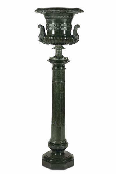 Vaso Mediceo in Marmo Verde su Colonna, Roma Fine XIX Secolo