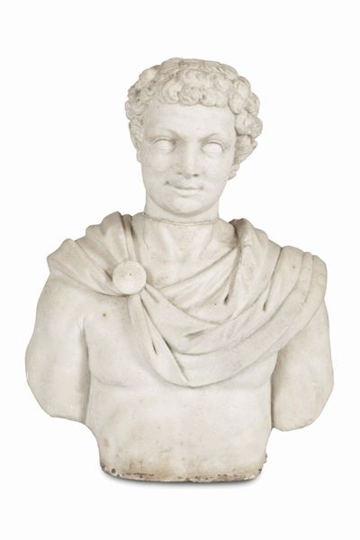 Busto di Giovane Imperatore in Marmo Bianco, XIX Secolo