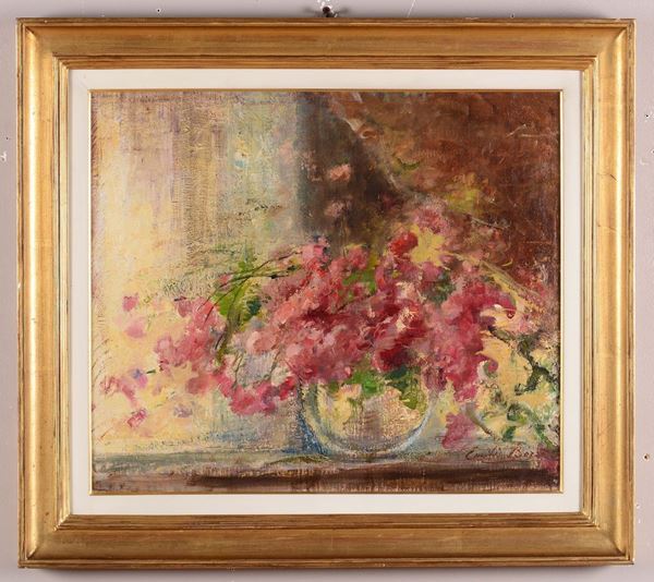 Emilio Borsa (1857-1931) Natura morta con vaso di fiori