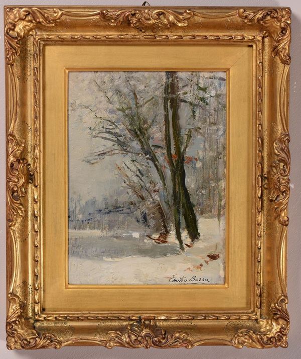 Emilio Borsa (1857-1931) Paesaggio sotto la neve