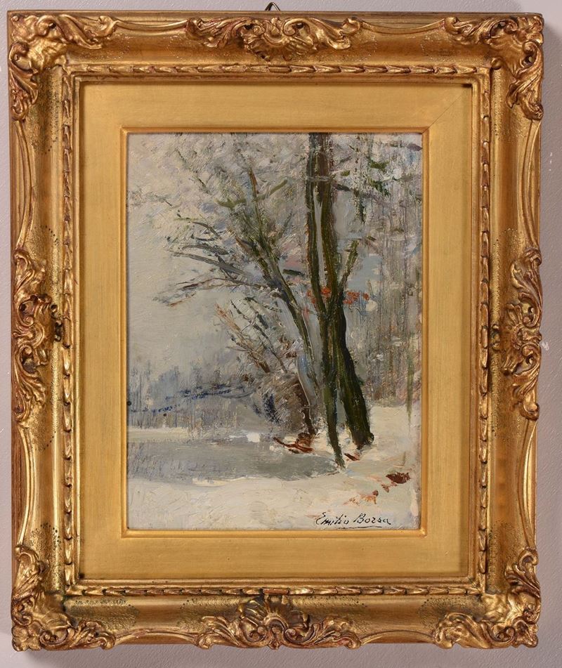 Emilio Borsa (1857-1931) Paesaggio sotto la neve  - Asta Asta a Tempo Antiquariato - II - Cambi Casa d'Aste
