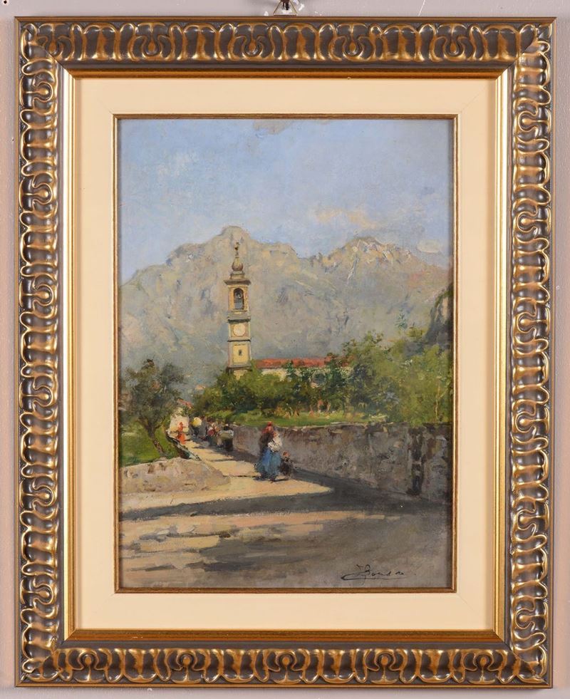 Emilio Borsa (1857-1931) Paesaggio con chiesa  - Auction Fine Art - Cambi Casa d'Aste