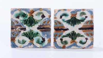 Coppia di Mattonelle in Maiolica, Genova XV Secolo