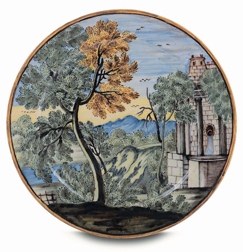 A maiolica Castelli dish, workshop from the second half of the 18th century  - Auction Majolica and porcelain from the 16th to the 19th century - Cambi Casa d'Aste