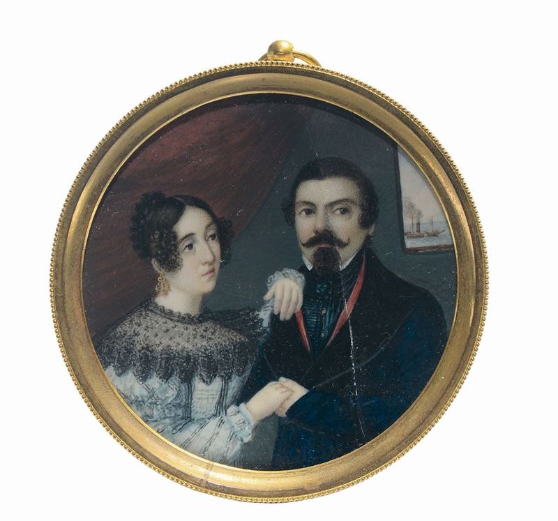 Miniatore Italiano della prima metà del XIX secolo Doppio ritratto  - Auction Fine Art - Cambi Casa d'Aste