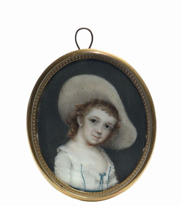 Miniatore italiano del fine XVIII secolo Ritratto fanciulla con capello