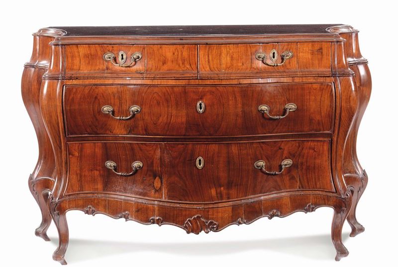 Comò Luigi XV a quattro cassetti interamente lastronato, Venezia XVIII secolo  - Auction Important Furniture and Works of Art - Cambi Casa d'Aste