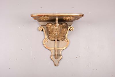 Grande Mensola in Legno Laccato e Dorato con Testa di Putto, XIX Secolo