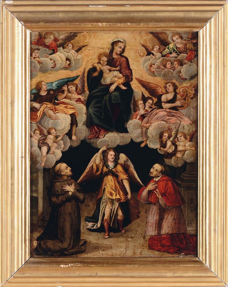 Scuola del XVII secolo Assunzione della Vergine con Santi e Angeli  - Asta Antiquariato - Cambi Casa d'Aste
