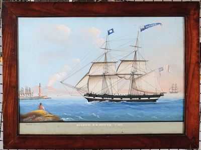 Michele Funno (attivo 1830-1865)ritratto del Brigantino Diadem in Ingresso nel Porto di Napoli