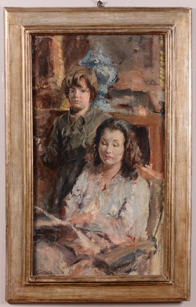 Paolo Ghiglia (1889-1915)scena D'interno con Figure