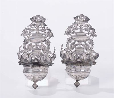 Coppia di Piccole Acquasantiere Luigi XVI in Argento, Veneto XVIII Secolo