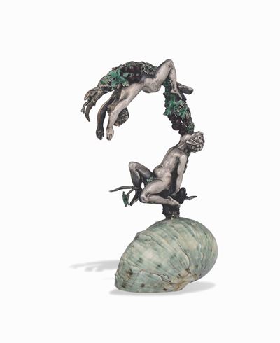 Scultura in Argento Fuso, Cesellato e Smaltato e Paste Vitree, Seconda Metà del XIX Secolo
