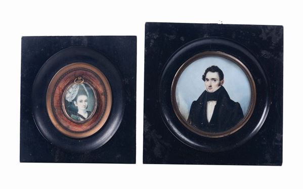 Due miniature in cornici ebanizzate