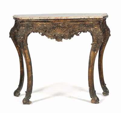 Console Luigi XV in Legno Intagliato e Dorato a Mecca, XVIII Secolo
