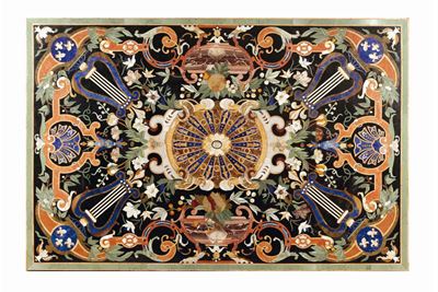 Piano Lastronato in Marmi Policromi, Pietre Dure e Lapislazzuli, Italia XX Secolo