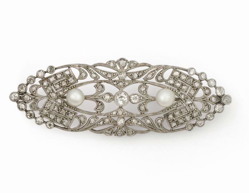 Platinum brooch set with pearls and diamonds  - Auction Fine Jewels - Cambi Casa d'Aste