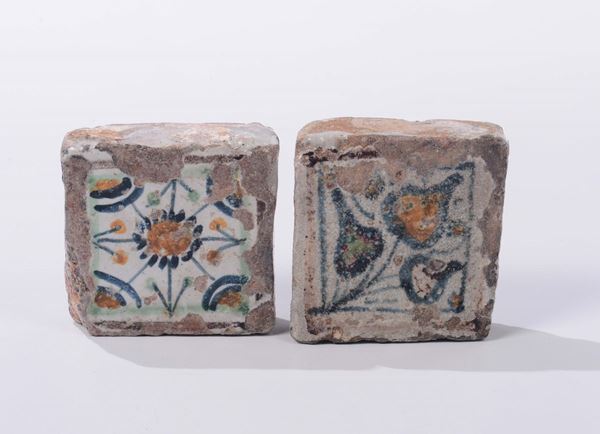 Two maiolica floor tiles, Umbria (?), second half of the 15th century