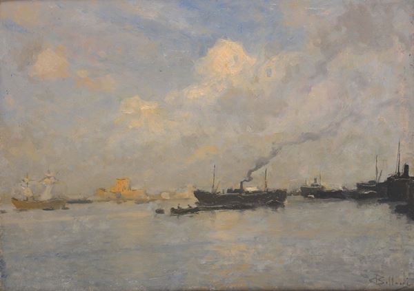 Giorgio Belloni (1861-1944) veduta del porto di Genova
