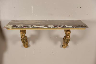 Coppia di Console in Legno Laccato con Piani in Marmo, XX Secolo