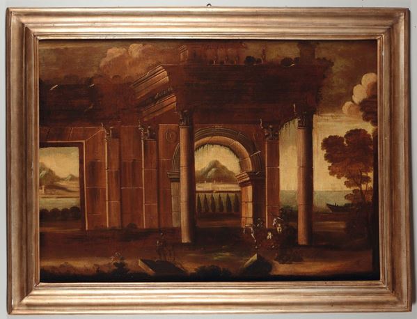 Scuola italiana del XVIII secolo Paesaggio con rovine classiche