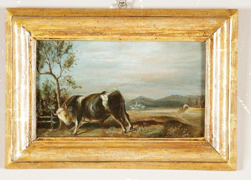 Anonimo del XIX secolo Paesaggio con mucca  - Asta Asta a Tempo Antiquariato - II - Cambi Casa d'Aste
