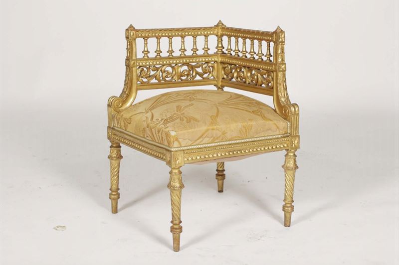 Poltroncina in legno intagliato e dorato, XIX secolo  - Asta Antiquariato - Cambi Casa d'Aste