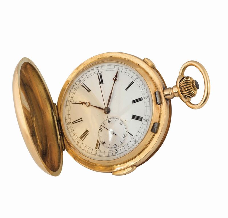 TEMPORA, Quarter Repeating with Chronograph, case No. 37407, large, 18K  gold hunting-cased keyless pocket. Made circa 1920  - Auction Watches and Pocket Watches - Cambi Casa d'Aste