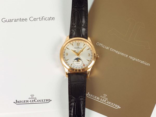 JAEGER-LECOULTRE, MASTER MOON, TRIPLE DATE CALENDAR, PINK GOLD, REF.176212S, self-winding, water-resistant, 18K pink goldl wristwatch with triple date calendar, moon phases and a gold Jaeger-LeCoultre buckle. Accompanied by a Jaeger- LeCoultre box, instruction booklet, push pin and Guarantee.