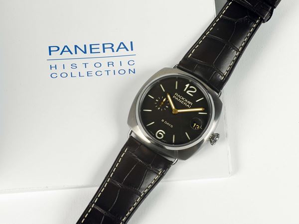 OFFICINE PANERAI, Firenze, Radiomir Panerai 8 Days, REF. OP 6804BB, PAM 00346, unusual, large, cushion-shaped, water-resistant, titanium diver's wristwatch with date and  a  stainless steel Panerai buckle. Accompanied by the original fitted box,  warranty, user manual and booklet.