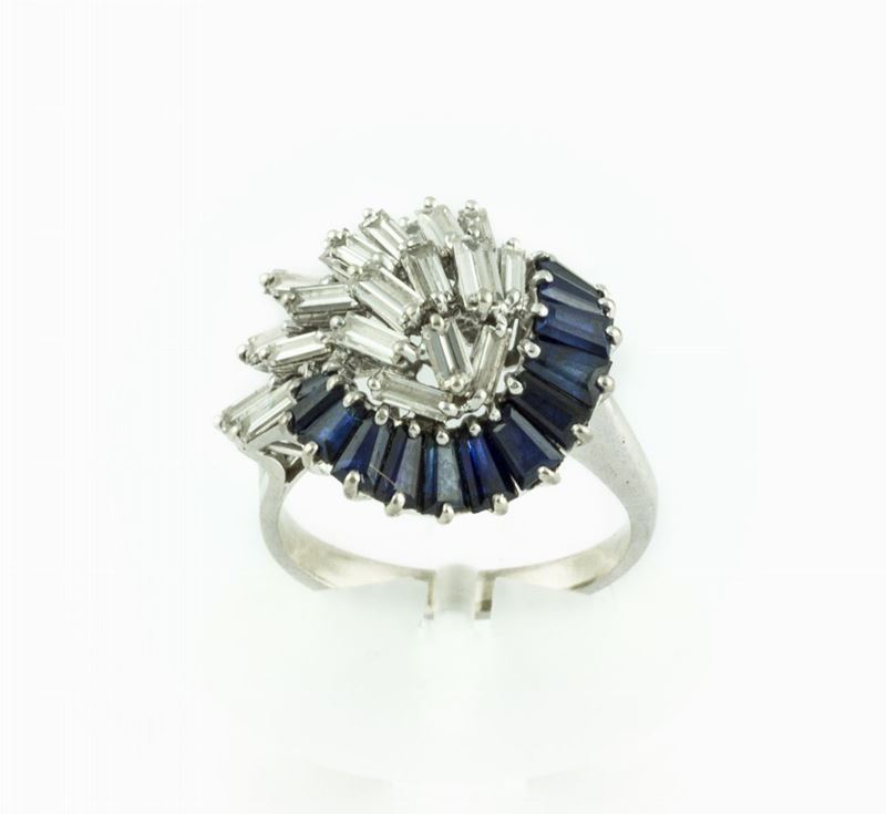 Baguette-cut diamond and sapphire ring  - Auction Jewels Timed Auction - Cambi Casa d'Aste