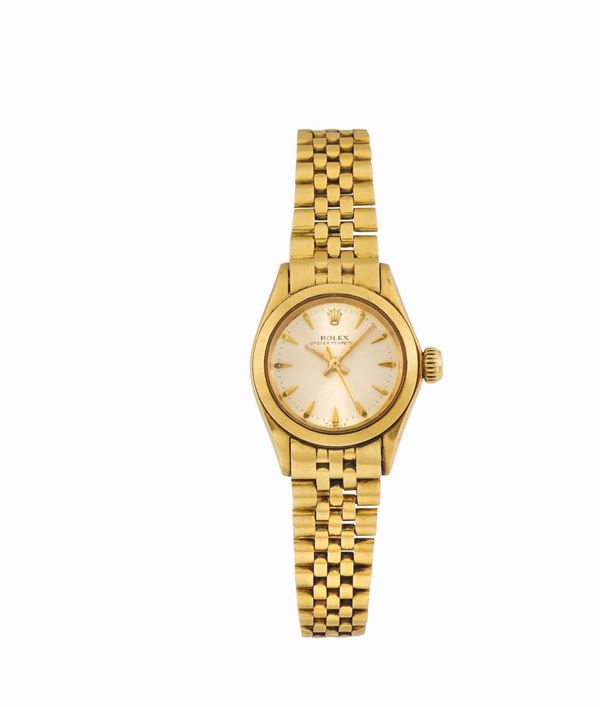 ROLEX, Oyster Perpetual, Ref. 6618, orologio da polso, da donna, automatico, in oro giallo 18K con bracciale in oro Rolex Jubilee e chiusura deployante. Realizzato nel 1960 circa.