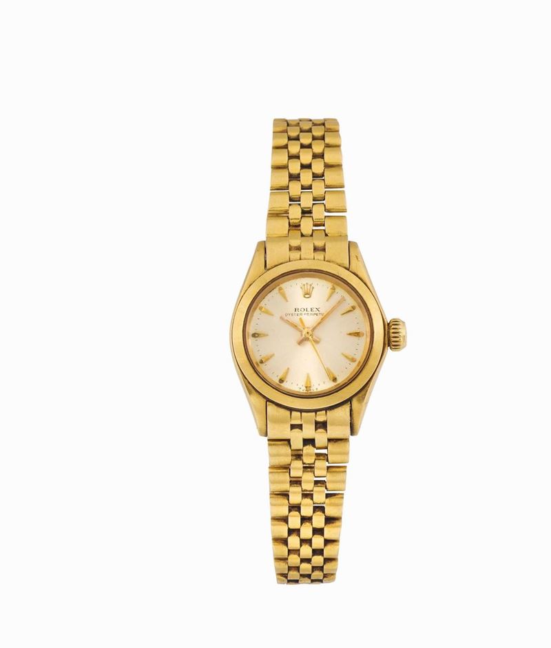 ROLEX, Oyster Perpetual, Ref. 6618, rare, center seconds, self-winding, water-resistant, 18K yellow gold lady's wristwatch with an 18K yellow gold Rolex Jubilee bracelet with deployant clasp. Made circa 1960  - Auction Watches and Pocket Watches - Cambi Casa d'Aste