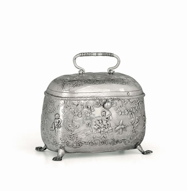 Tea caddy in argento, Città di Sheffield 1895, argentiere S. B. L