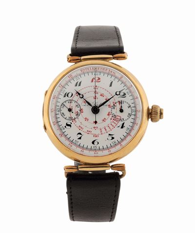 Le Saleve, Raro Orologio in Oro Giallo 18k con Singolo Pulsante Cronografico, Scala Tachimetrica ...