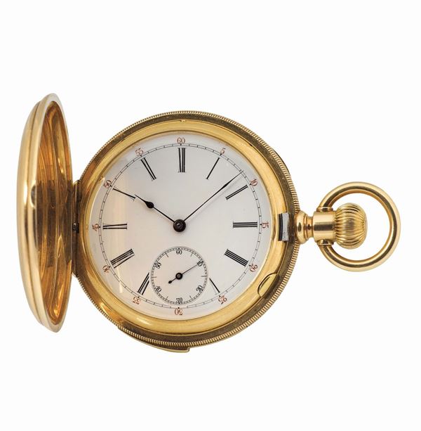 UNSIGNED, case No. 42364, 14K yellow gold, keyless, 5 minutes repeater pocket watch. Made circa 1900