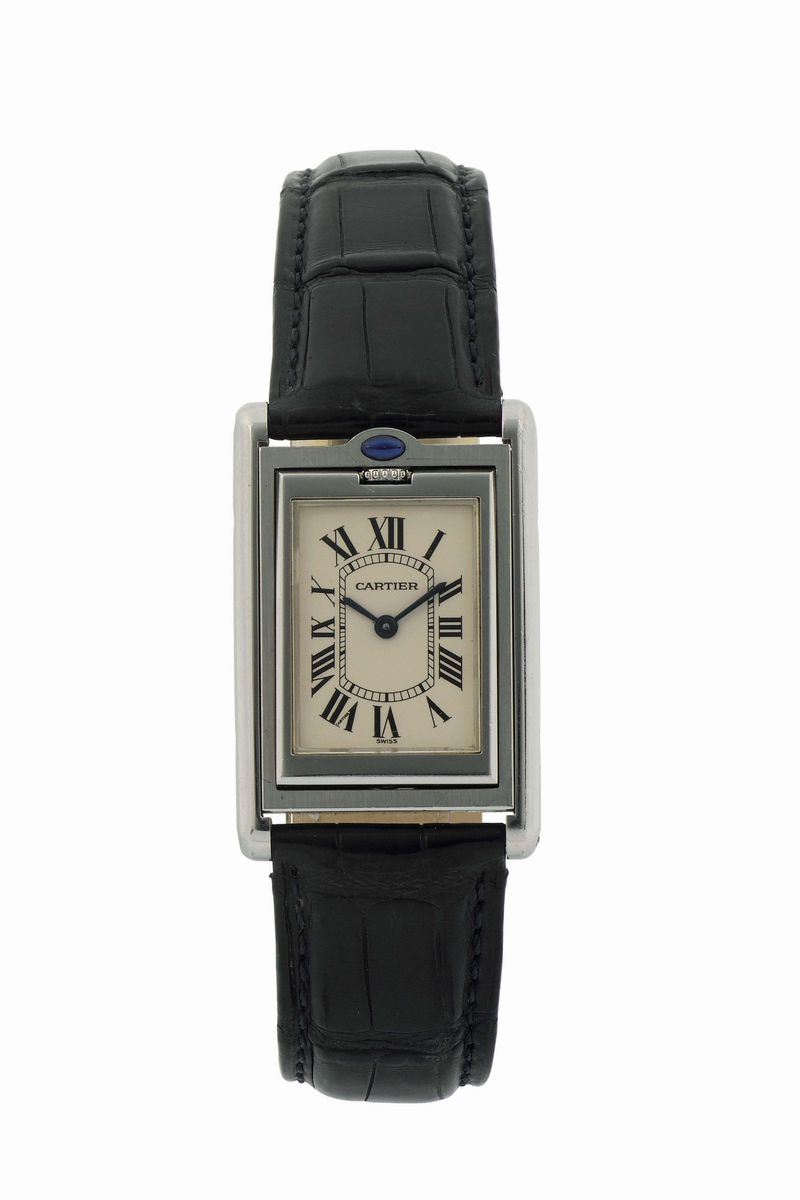 CARTIER, Ref. 2405, unusual, rectangular, stainless steel quartz wristwatch with cabriolet system and a stainless steel Cartier deployant clasp. Made circa 2000's  - Auction Watches and Pocket Watches - Cambi Casa d'Aste