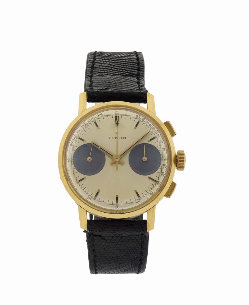 ZENITH, 18K yellow gold chronograph wristwatch with original buckle. Made circa 1960  - Auction Watches and Pocket Watches - Cambi Casa d'Aste