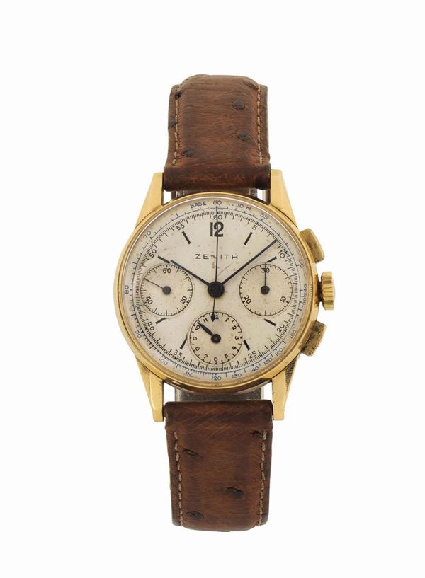 ZENITH, Ref.12406, orologio da polso, cronografo in oro giallo 18K. Realizzato nel 1960 circa