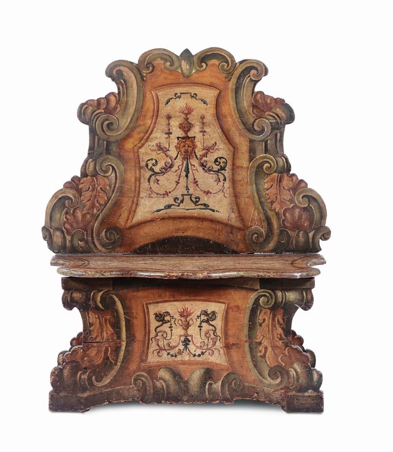 Panca da ingresso con schienale sagomato, XVIII secolo  - Asta Importanti Arredi e Oggetti d'Arte - Cambi Casa d'Aste