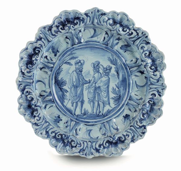 A large maiolica dish, Savona, crest-mark, 17th-18th century