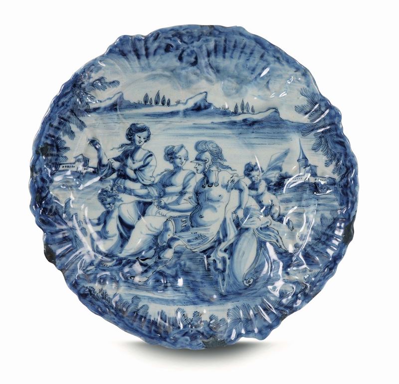 Grande piatto da parata a stampo Savona, marca stemma di Savona, XVIII secolo  - Asta Maioliche e porcellane dal XVI al XIX secolo - Cambi Casa d'Aste